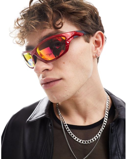 ASOS Black Y2k Racer Sunglasses With Mirror Lens for men