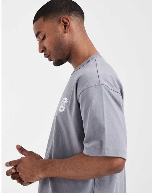 ASOS Gray Boxy Oversized T-shirt With Text Graphic for men