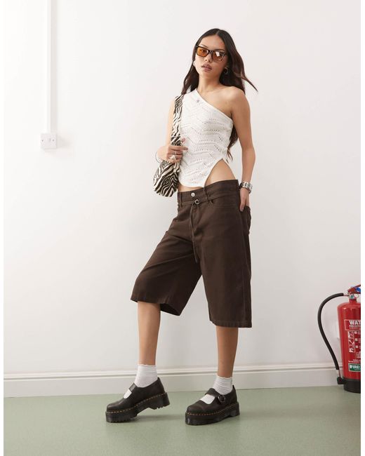 Monki White – asymmetrisches one-shoulder-top aus strick
