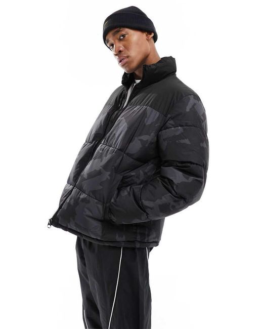 Chaqueta De Plumas Negra De Corte Cuadrado Extragrande Con Estampado De -Negro Only & Sons de hombre de color Black