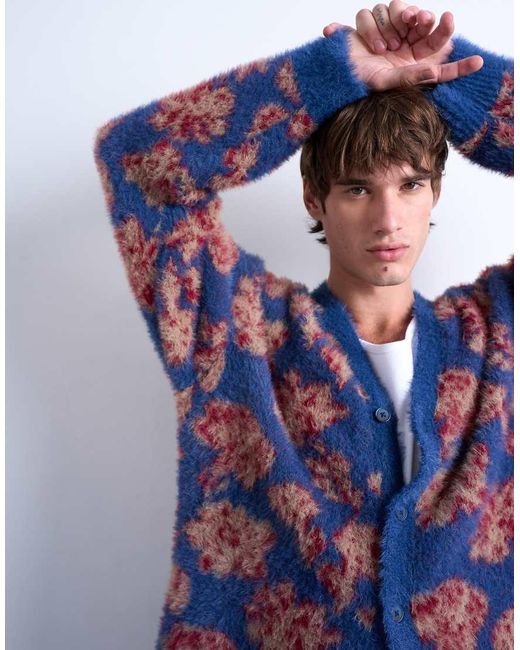 Topman White Relaxed Fit Floral Knit Cardigan for men