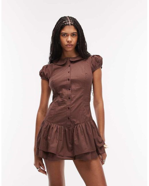Collusion Red Shirt Dress With Micro Frill Skirt