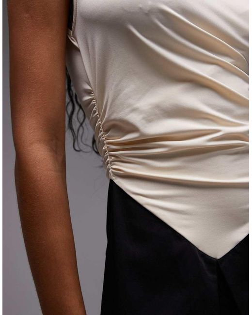 laagam Black Selena Draped Stretch Bodice With Tailored Skirt Midi Dress