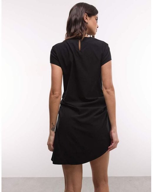 Monki Black Asymmetric Drape Bengaline Mini Dress