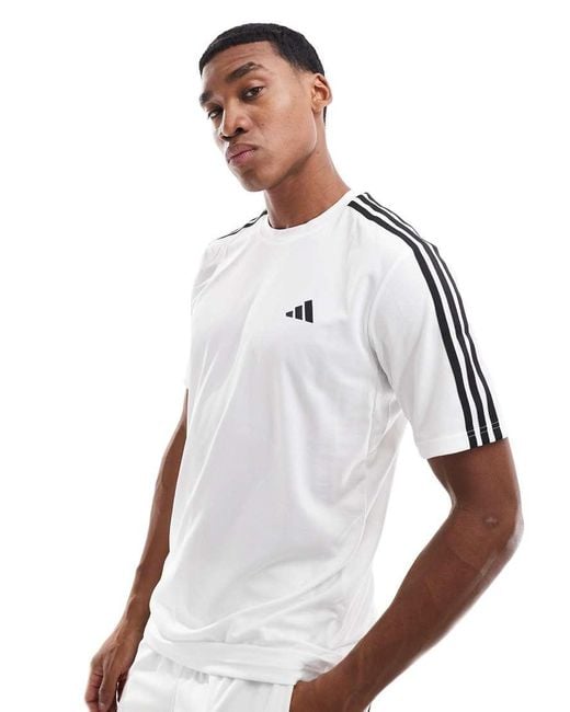 Adidas Originals White Adidas Training Essential 3 Stripe T-Shirt for men