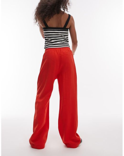 TOPSHOP Red Elasticated Waistband Tailo Trackie Pants