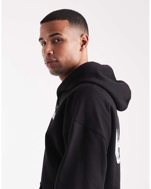HUGO Black Nyrohood Bubble Logo Back Print Loose Fit Hoodie for men