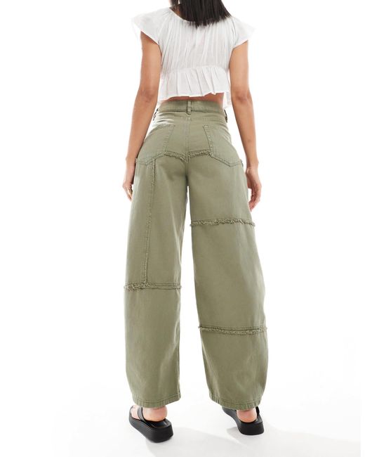 ASOS Green High Waisted Barrel Jean With Raw Edges