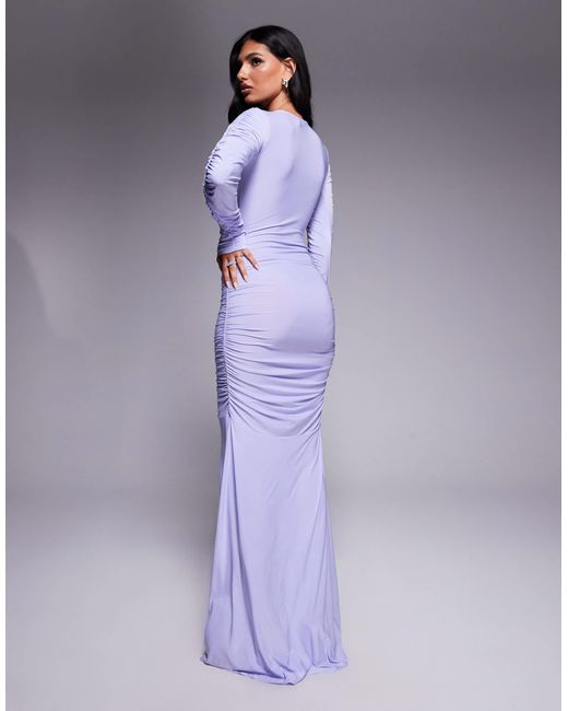 Robe longue en tulle à manches longues et fronces prononcées - lilas ASOS en coloris Purple