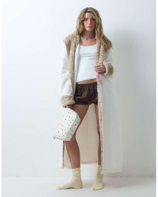 Loungeable Gray Contrast Leopard Print Cosy Hooded Maxi Dressing Gown