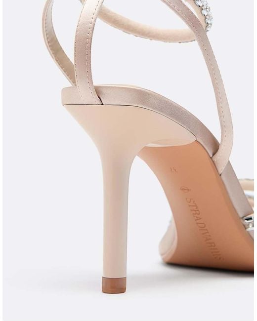 Stradivarius Natural High-Heel Sandals With Rhinestone Detail