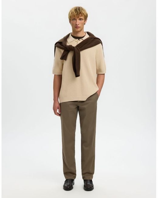 SELECTED Natural Knitted Polo Shirt for men