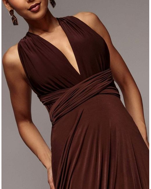 Goddiva Brown Multiway Tie-Up Maxi Dress