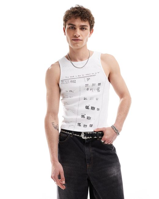 Collusion White Muscle Vest With Vintage Print for men