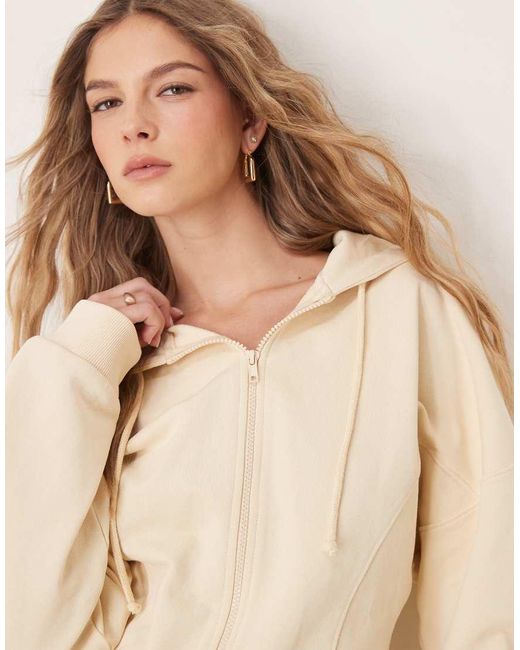 Felpa Con Cappuccio E Chiusura Con Zip Latticello Con Cuciture di ASOS in Natural