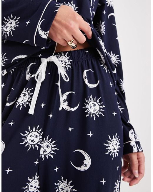 Loungeable Blue Tall Super Soft Jersey Revere Pyjama Set With Piping Detail