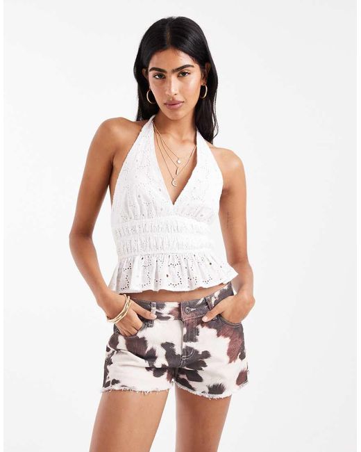Bershka White High Waisted Denim Shorts