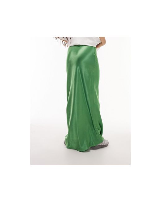 TOPSHOP Green Satin Bias Maxi Skirt