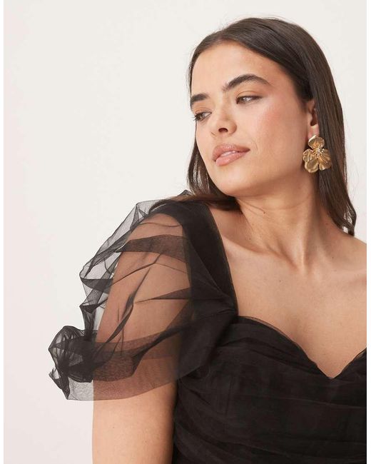 Lace & Beads Plus Mini Jurk Van Tule Met Blote Schouders in het Black