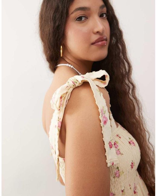 Miss Selfridge Natural Shirred Detail Tie Shoulder Mini Dress