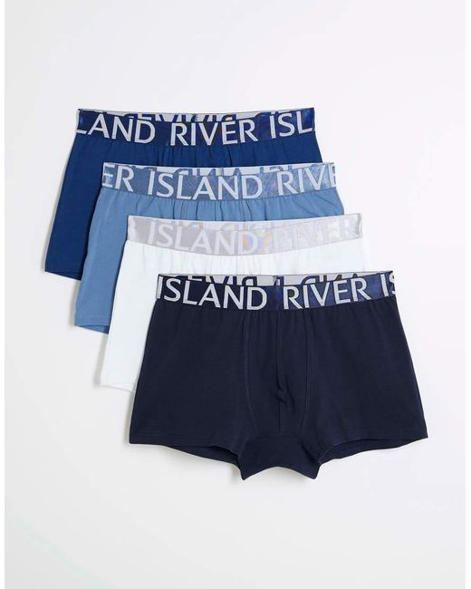 River Island Blue Pack Of 4 Sateen Stretch Ri Trunks for men