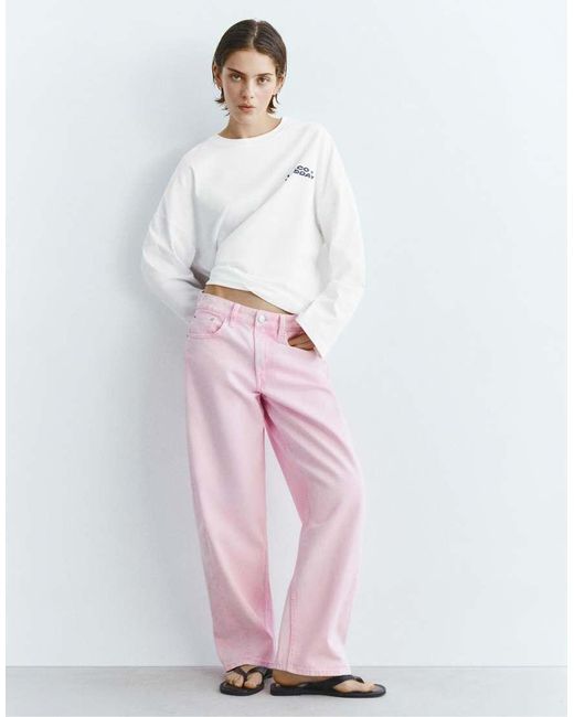 Pull&Bear White Long Sleeve Slogan T-Shirt