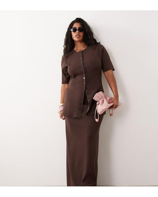 Pretty Lavish Curve Brown Lilah Knit Maxi Skirt