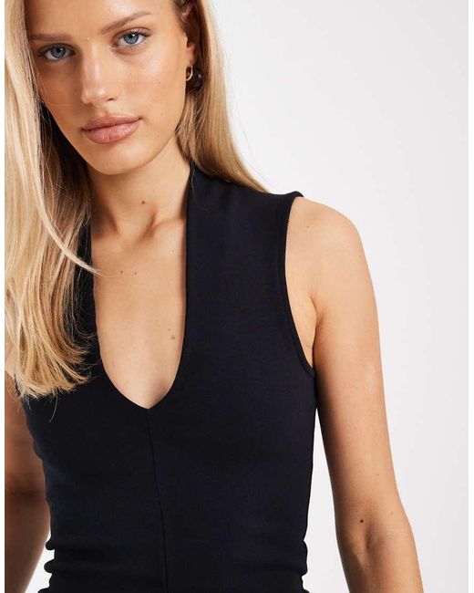 ASOS Black Compact Cotton Plunge Top