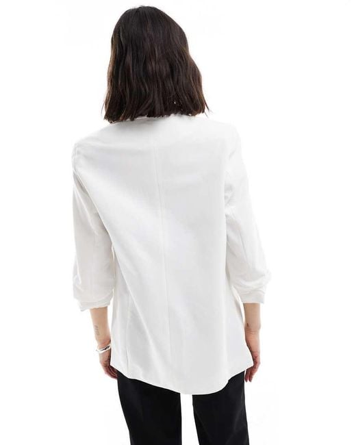 Pieces White Ruched Sleeve Blazer