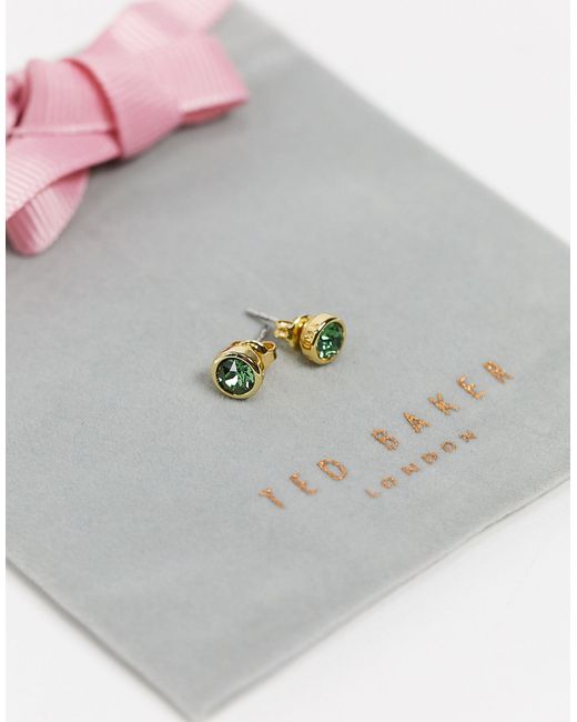 Ted Baker Metallic Sinaa Stud Earrings With Emerald Green Crystal