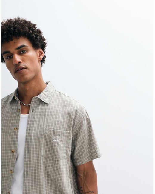 Obey Blue Bigwig Ian Woven Short Sleeve Stripe Shirt for men
