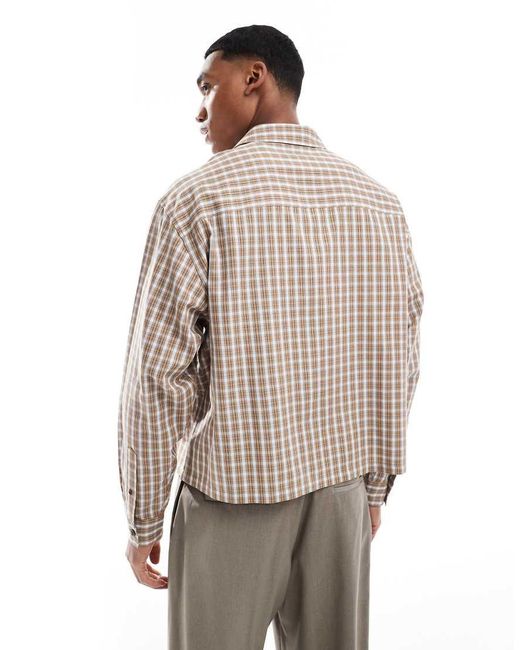 Camicia Corta Squadrata Oversize A Quadri di ASOS in Brown da Uomo