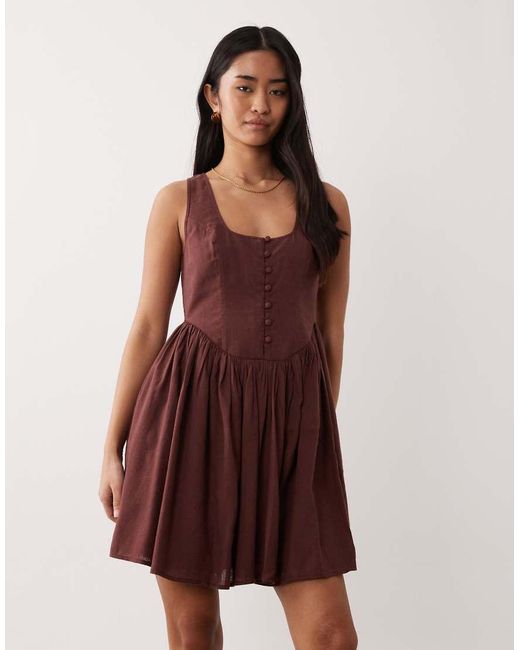 Nobody's Child Red Cora Square Neck Button Detail Mini Dress