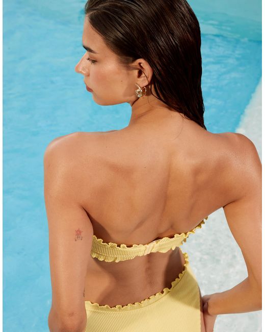 ASOS Blue Sophia Lettuce Edge Bandeau Bikini Top With Starfish Detail