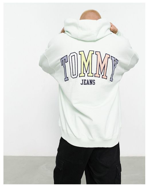 Tommy Hilfiger Flag Logo Oversized Hoodie in White for Men | Lyst