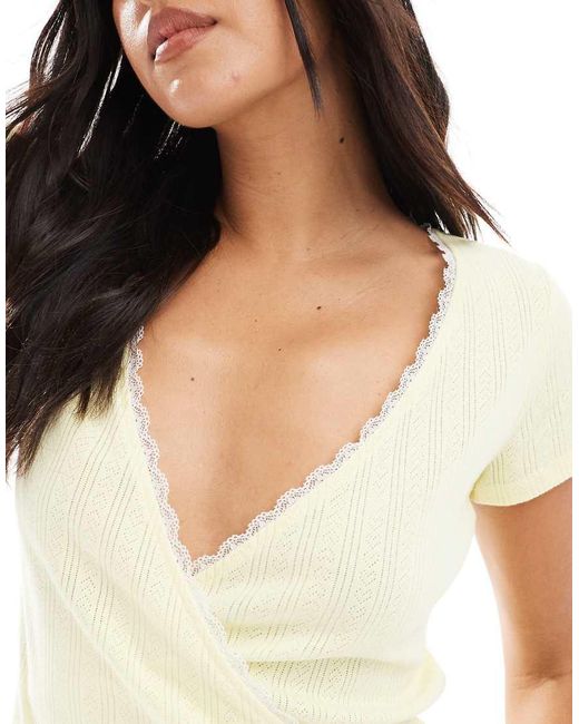Miss Selfridge Ajourgebreide Overslagtop Met Kanten Randje in het White