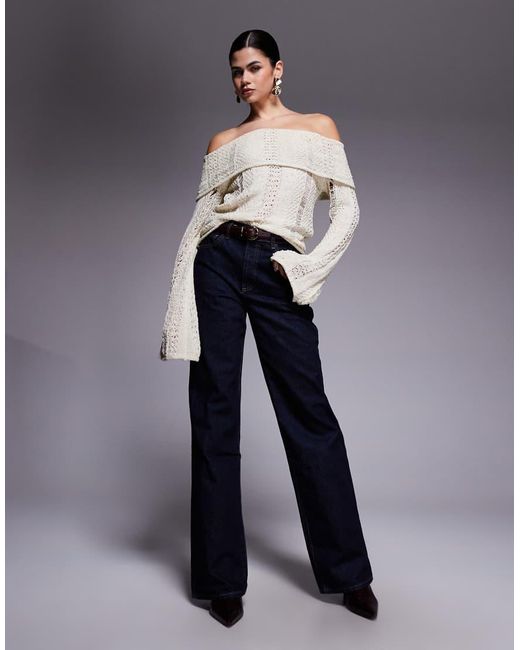 Edikted Blue Renna Distressed Fold Over Knit Top