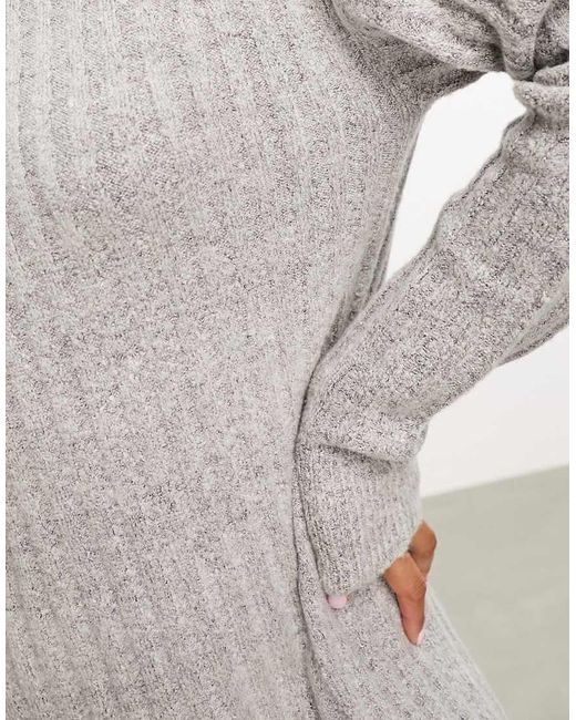 Threadbare Gray Naveah Roll Neck Ribbed Mini Jumper Dress