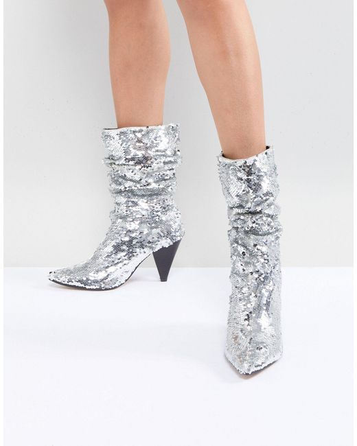 River Island Metallic Slouch Sequin Boots