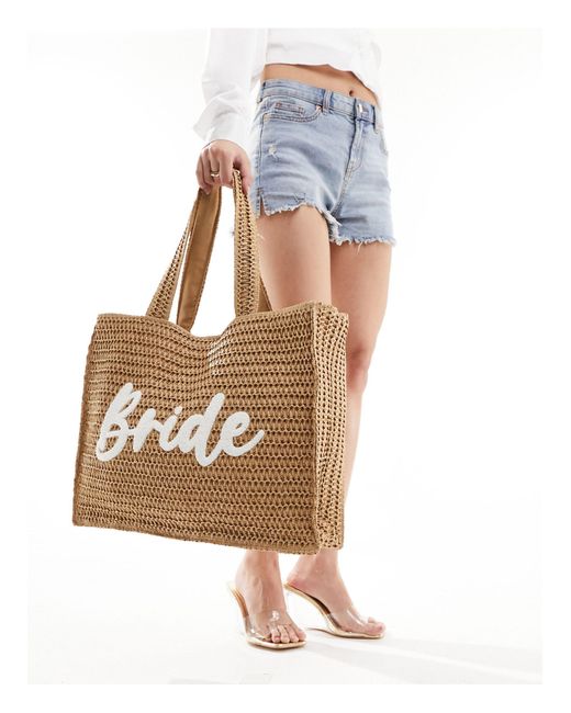 South Beach Natural Bride Embroidered Woven Shoulder Tote Bag