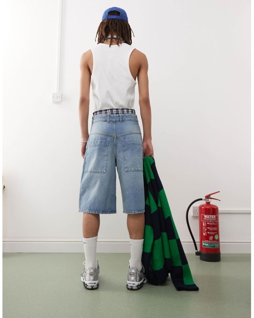 Collusion – skater-jorts aus denim mit waschung in Blue für Herren