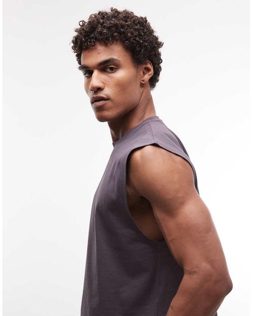 4505 Purple Cropped Cotton Lifting Tank Top With Quick Dry Finish for men