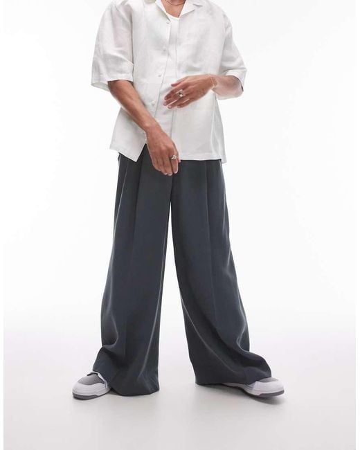 Topman White Smart Drape Wide Leg Trousers Trouser for men