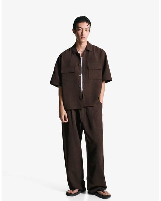 Bershka – kurzärmliges elegantes hemd in Brown für Herren