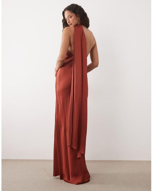 Mango Red Capsule One Shoulder Maxi Dress With Scarf Detail