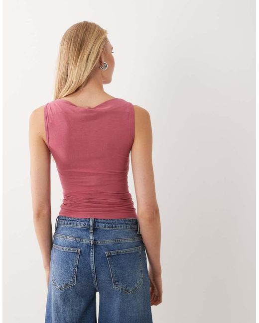 Miss Selfridge Red Ruched Front Slash Neck Top