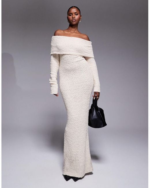 JLUXLABEL Olivea Boucle Foldover Bardot Knit Maxi Dress in Gray | Lyst JLUXLABEL Olivea Boucle Foldover Bardot Knit Maxi Dress in Gray | Lyst