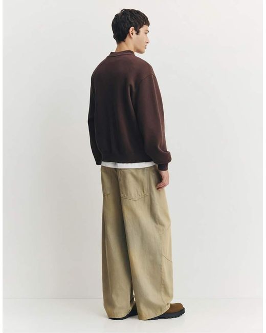 Pull&Bear Brown Embroidered Varsity Jacket for men
