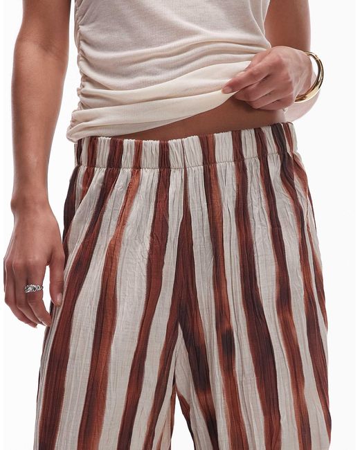 TOPSHOP Brown Stripe Crinkle Wide Leg Trousers