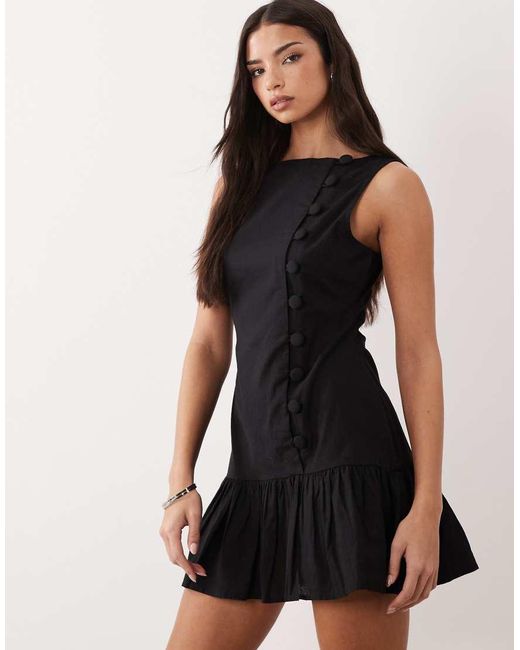 ASOS Natural Slash Neck Asymmetric Waistcoat Mini Sundress With Dropped Waist